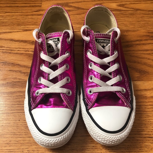 HP 🎉 Converse All Star Metallic Pink Sz 6 Low Top - Picture 2 of 9